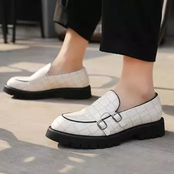 Модные мужские туфли на толстой подошве из кожи, лоферы с двумя пуговицами, классические мужские туфли-оксфорды, повседневные мужские туфли для торжественных случаев 38 чёрный