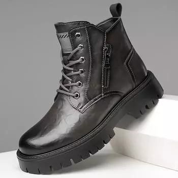 Модные мужские туфли на толстой подошве со шнуровкой и высоким верхом 2024 года, роскошные брендовые мужские удобные мотоциклетные ботинки, классические мужские зимние плюшевые ботинки для снега 38