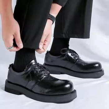Модные мужские туфли-оксфорды, черные, на шнуровке, из натуральной кожи, деловые туфли, мужские, с квадратным носком, на весну и осень, повседневные туфли для мужчин 6.5