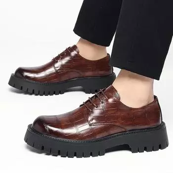 Модные мужские туфли-оксфорды на шнуровке, повседневные туфли из лакированной кожи, модные туфли с толстой подошвой, удобные туфли-дерби в британском стиле для показа на подиуме 38 чёрный