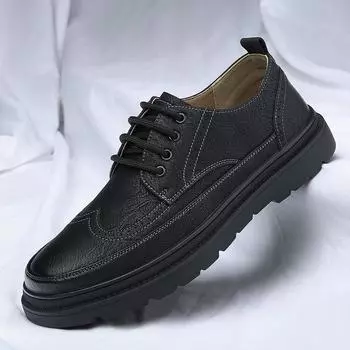 Модные мужские туфли-оксфорды ручной работы, повседневные кожаные туфли-броги, классическая официальная обувь для офиса, универсальная мужская обувь на плоской подошве для мужчин 38 чёрный