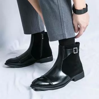 Модные мужские туфли ручной работы из кожи с высоким берцем, повседневные туфли на платформе, туфли-оксфорды черного цвета с толстой подошвой, свадебные туфли 38 чёрный