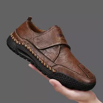 Модные мужские туфли ручной работы из натуральной кожи слипоны удобные лоферы Magic Glue новые повседневные мужские кожаные туфли на плоской подошве мокасины прогулочная обувь 38 чёрный