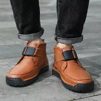 Модные мужские туфли ручной работы, сшитые вручную, повседневные и удобные, для прогулок на свежем воздухе, для офиса, для осени и зимы, мужские короткие черные ботинки 38 коричневый