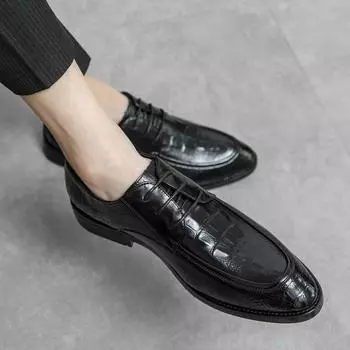 Модные мужские туфли с острым носком на шнуровке, тисненые мужские мокасины с крокодиловым узором, модные черные коричневые оксфордские туфли, мужские деловые офисные туфли 38 коричневый
