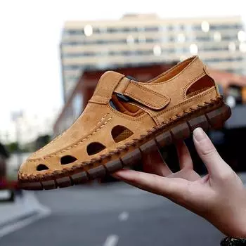 Модные мужские туфли с выемками ручной работы. Новое поступление. Летние мужские туфли на плоской подошве из замши и кожи. Легкие мокасины для отдыха на природе. Дышащие сандалии. 38 серый