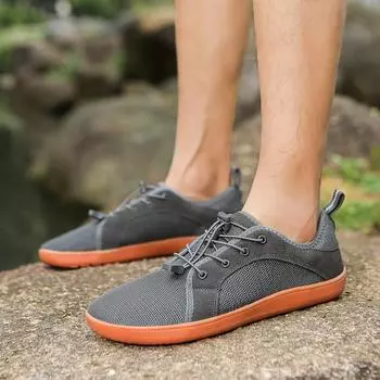 Модные мужские туфли Широкие минималистичные босые дышащие сетчатые мужские летние туфли на плоской подошве с мягким носком и широким носком Кроссовки мужские 35 чёрный