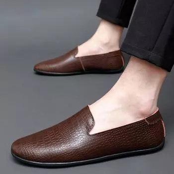 Модные мужские туфли slip on England Дышащие мужские мокасины из натуральной кожи Удобная обувь для мужчин Легкие мужские мокасины slip on 6 серый