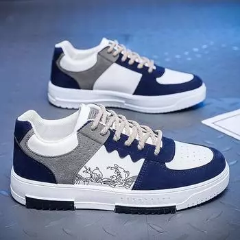 Модные мужские туфли Удобные мягкие подошвы Мужские повседневные туфли Плоские туфли Модные тенденции Шнуровка Повседневные спортивные туфли с низким верхом для мужчин 39 темно-синий
