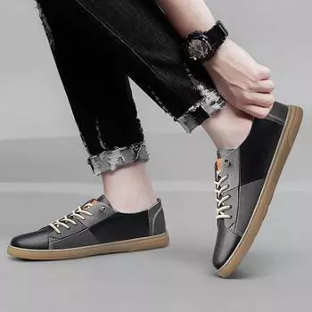 Модные мужские туфли в клетку, контрастный стиль 2024 года, новые тенденции, универсальные мужские повседневные туфли для сноуборда, кожаные туфли с мягкой подошвой, дышащие, на шнуровке 37 бежевый