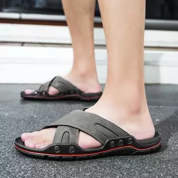 Модные мужские удобные роскошные сандалии, модные повседневные пляжные тапочки, дышащая обувь, кожаные мужские сандалии, летняя обувь, большой размер 38 серый