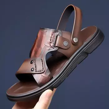Модные мужские удобные роскошные сандалии модные повседневные пляжные тапочки дышащие забродные мужские сандалии из натуральной кожи летняя обувь 38 чёрный