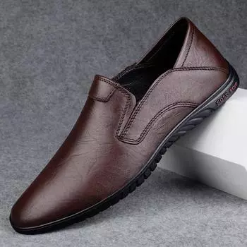 Модные мужские удобные уличные туфли на плоской подошве, высококачественные мужские мокасины из натуральной кожи, повседневная офисная обувь ручной работы, мужская обувь без застежек 37 коричневый
