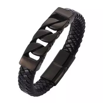 Модные мужские украшения из натуральной кожи, черный браслет с подвесками и стальной пряжкой, мужские украшения, подарок на день рождения 165mm чёрный