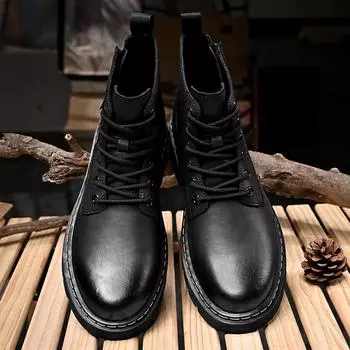 Модные мужские уличные ботинки с толстой подошвой и круглым носком, водонепроницаемые, модные нескользящие кожаные мужские высокие ботинки, универсальные мотоциклетные ботинки 38 серый