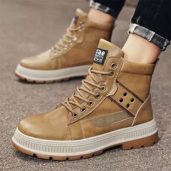 Модные мужские уличные ботинки, высокие повседневные нескользящие прочные рабочие ботинки, удобные модные универсальные мужские прогулочные ботинки 39 чёрный