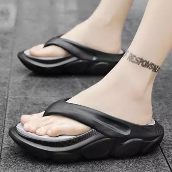 Модные мужские уличные домашние шлепанцы с толстой подошвой, студенческая прогулочная повседневная обувь, водная обувь 39 чёрный