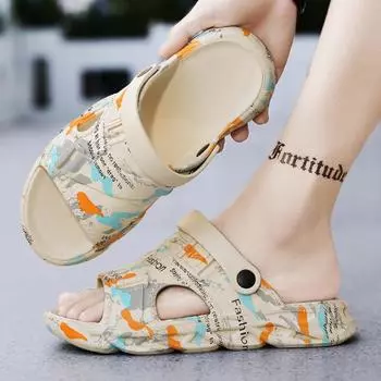 Модные мужские уличные домашние тапочки на толстой подошве, студенческие прогулочные повседневные сандалии, водная обувь 37 чёрный