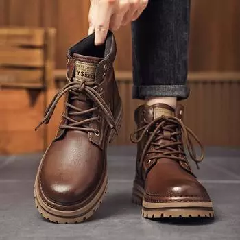 Модные мужские уличные мотоциклетные ботинки с круглым носком, теплые плюшевые меховые зимние ботинки для мужчин, натуральная кожа, базовые ботинки, удобная обувь для отдыха на природе 39