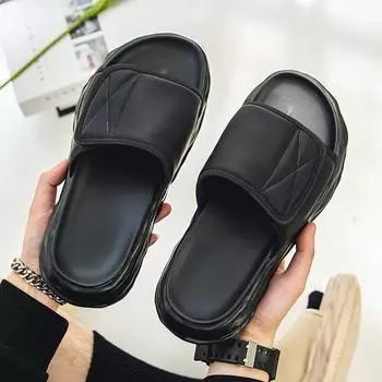 Модные мужские уличные тапочки, летние домашние бесшумные, нескользящие, плавящиеся на толстой подошве, мягкие тапочки из коровьей кожи премиум-класса, мужские тапочки 38 бежевый