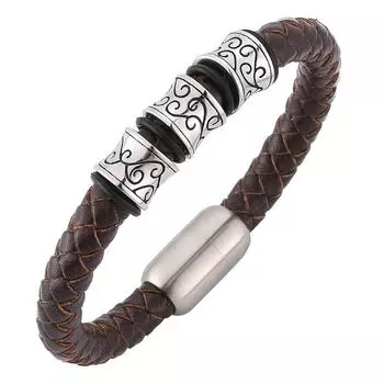 Модные мужские ювелирные изделия кожаный браслет викингов браслеты из нержавеющей стали с прочной застежкой модные браслеты 165mm коричневый