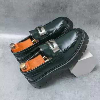 Модные мужские весенние классические зеленые туфли Lefu на толстой подошве, брендовые мужские удобные нескользящие туфли с круглым носком из кожи 38 зелёный