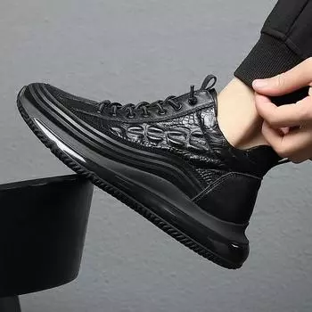 Модные мужские вулканизированные туфли 2024 года, модная повседневная спортивная обувь с крокодиловым принтом, удобная спортивная мужская обувь на платформе 39 чёрный
