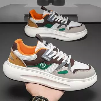 Модные мужские вулканизированные туфли 2024 года, модные толстые сетчатые дышащие кроссовки на шнуровке, легкие повседневные мужские кроссовки Zapatillas Hombre 39 серый