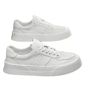 Модные мужские вулканизированные туфли, осенние новые дышащие универсальные повседневные кожаные туфли с толстой подошвой, износостойкие спортивные туфли с толстой подошвой для мужчин 39 белый