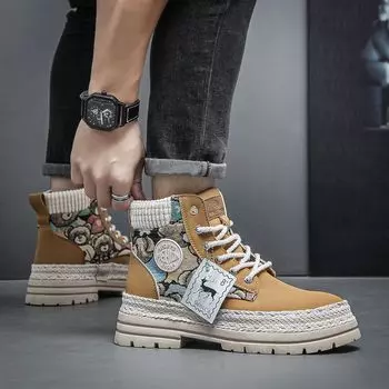 Модные мужские высокие ботильоны дизайнерские брендовые удобные кожаные ботинки челси рабочая защитная спортивная обувь 39 чёрный