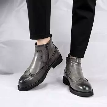Модные мужские высокие кожаные ботинки-броги. Модные и универсальные ботинки в британском стиле для вечеринок, отдыха на природе, деловых прогулок, мотоциклетных ботинок. 39 коричневый