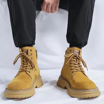 Модные мужские высокие кожаные туфли из натуральной кожи Модный дизайнерский стиль Повседневные офисные, досуговые, вечерние Мужские ботинки на толстой подошве 38 хаки