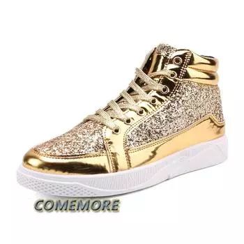 Модные мужские высокие кроссовки, мужские ботильоны, золотые дизайнерские роскошные туфли со стразами, повседневные ботинки в стиле хип-хоп, весна-осень 38 чёрный