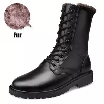 Модные мужские высокие сапоги на меху со шнуровкой 2019 года, кожаные армейские ботинки высокого качества, мужские ботинки, зимняя мужская обувь, большой размер 52 5.5 чёрный