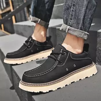 Модные мужские высококачественные повседневные кожаные туфли-оксфорды, резиновые мокасины на толстой подошве, мужские туфли на шнуровке из натуральной кожи, уличные кроссовки, ботинки 38 чёрный
