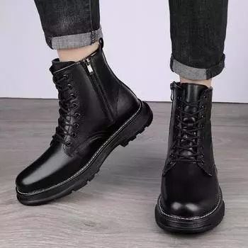 Модные мужские высококачественные роскошные брендовые высокие мотоциклетные ботинки с плюшем, удобные теплые нескользящие и износостойкие ботинки челси 37 чёрный