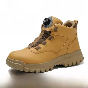 «Модные мужские защитные рабочие ботинки с вращающейся кнопкой – легкие, противоударные, противопрокольные, с защитой от пересечения границ» 1276 four seasons, 45 чёрный/жёлтый