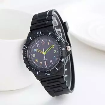 Модные мужские женские кварцевые аналоговые часы с силиконовым ремешком студенческие спортивные наручные часы чёрный