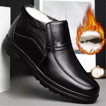 Модные мужские зимние бархатные теплые хлопковые ботинки, кожаные ботинки, мужская теплая деловая обувь, кожаные свадебные модельные туфли 38 чёрный