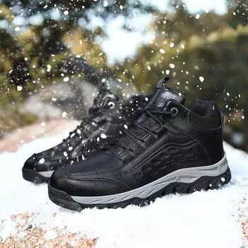 Модные мужские зимние ботинки на шнуровке, модные водонепроницаемые кожаные кроссовки, плюшевые теплые высокие мужские ботинки для бега на открытом воздухе 7
