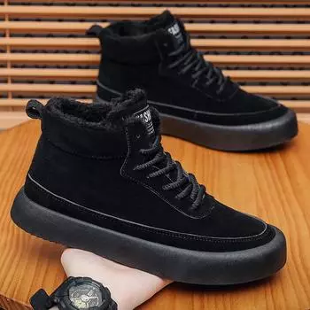 Модные мужские зимние ботинки на шнуровке, высококачественные нескользящие ботинки по щиколотку, теплая обувь 2024 года, новинка, зимняя обувь для активного отдыха, мужские зимние ботинки 39 чёрный