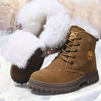 Модные мужские зимние ботинки, водонепроницаемые ботинки на шнуровке, теплые шерстяные плюшевые меховые зимние ботинки для походов и тренировок на открытом воздухе 38 коричневый