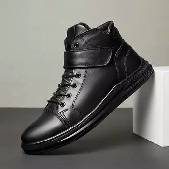 Модные мужские зимние кроссовки повседневные из натуральной кожи мотоциклетные ботинки мужские теплые удобные мужские ботинки прогулочная обувь большой размер 38-47 44
