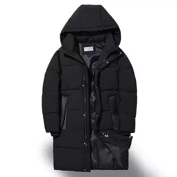 Модные мужские зимние пальто с капюшоном, верхняя одежда, повседневные свободные, толстые, теплые, больших размеров, длинные парки, мужские куртки S чёрный
