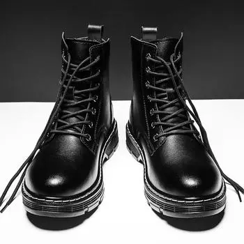 Модные мужские зимние плюшевые сапоги из натуральной кожи для отдыха на открытом воздухе, удобные высокие ботинки, универсальные мужские ботинки на шнуровке 38