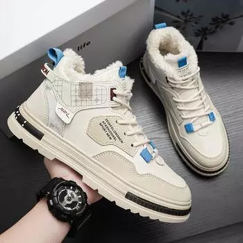 Модные мужские зимние плюшевые утепленные туфли на платформе со шнуровкой из вулканизированной стали, удобные осенние ботильоны, повседневная спортивная обувь для сноуборда 39