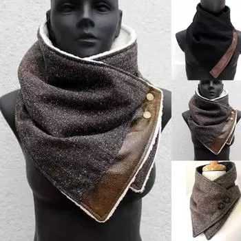 Модные мужские зимние пуговицы с принтом, мягкая накидка, повседневные теплые шарфы, шали, шарф One Size чёрный