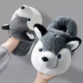 Модные мужские зимние тапочки с милой мультяшной собакой, мужские хлопковые туфли, теплые плюшевые противоскользящие пары, домашняя обувь для пола 36-37(Fit35-36)