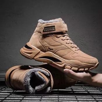 Модные мужские зимние теплые ботильоны, зимние ботинки, брендовые уличные кожаные зимние кроссовки, мужские высокие хлопковые туфли dg6 39 чёрный