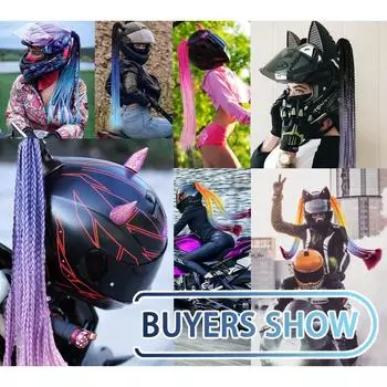 Модные накладные волосы в виде мотоциклетного шлема с эффектом омбре - съемное плетеное украшение в виде хвостика с присоской (8 модных цветов) небесно-голубой